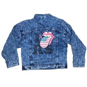 Rolling Stones Stonewashed Denim Jacket Women's Sz Medium I Heart RS Big Tongue